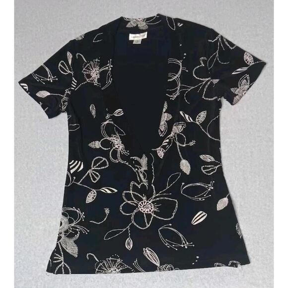 Coldwater Creek Tops - Coldwater Creek Short Sleeve Blouse Womens Size Small Black White Line Flower...